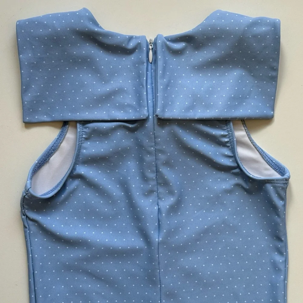 Minnow Girl's Mulberry Blue Dot Sailor One-Piece Swimsuit - Size 7/8T